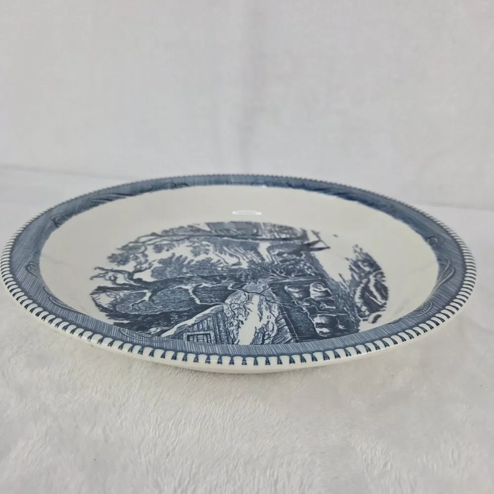 Vintage Royal China Currier & Ives Blue A Snowy Morning Pie Plate 10